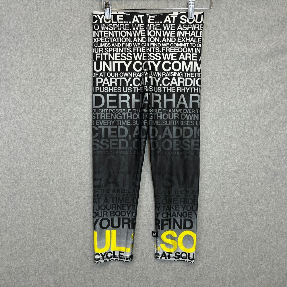 Terez for SoulCycle Leggings Black White Typographic Print Spin Active Womens XS